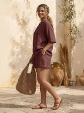 Load image into Gallery viewer, Out the Door in Five Notched Half Sleeve Top and Shorts Set (multiple color options)
