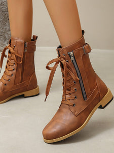 PU Leather Lace-Up Boots (multiple color options)