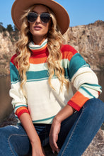 Load image into Gallery viewer, Contrast Striped Turtleneck Dropped Shoulder Sweater
