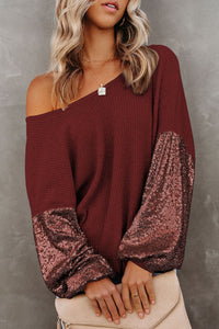 Sequin Waffle-Knit Blouse (multiple color options)