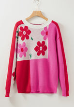 Load image into Gallery viewer, Flower Color Block Round Neck Sweater
