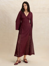 Load image into Gallery viewer, Lace Patchwork V-Neck Long Sleeve Midi Dress
