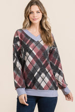 Load image into Gallery viewer, Plaid V-Neck Long Sleeve T-Shirt
