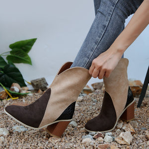 Suede Square Toe Block Heel Boots  (multiple color options)