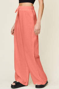 Texture Drawstring Wide Leg Pants (multiple color options)