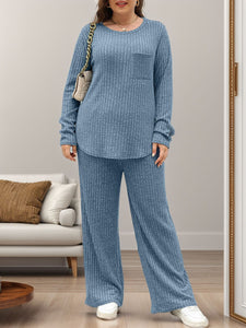 Round Neck Long Sleeve Top and Pants Lounge Set  (multiple color options)