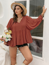 Load image into Gallery viewer, Swiss Dot Tie Neck Long Sleeve Blouse in Rust
