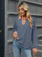 Load image into Gallery viewer, Striped Johnny Collar Long Sleeve Sweatshirt (multiple color options)
