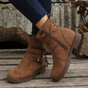 Suede Side Zip Round Toe Boots (multiple color options)