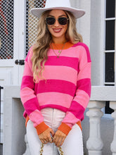 Load image into Gallery viewer, Contrast Striped Round Neck Sweater (multiple color options)
