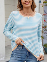 Load image into Gallery viewer, Striped Contrast Round Neck Long Sleeve Sweater (multiple color options)
