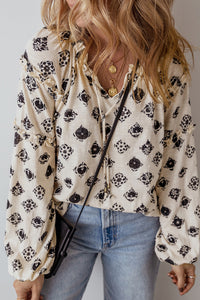 Printed Tie Neck Long Sleeve Blouse