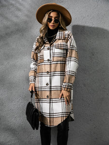 Plaid Collared Neck Long Sleeve Coat (multiple color options)