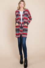 Load image into Gallery viewer, Geometric Open Front Long Sleeve Cardigan with Pockets
