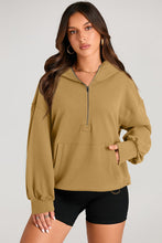 Load image into Gallery viewer, Pocketed Half Zip Long Sleeve Hoodie (multiple color options)
