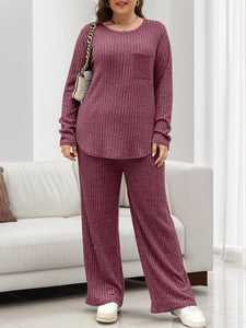 Round Neck Long Sleeve Top and Pants Lounge Set  (multiple color options)