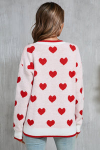 Contrast Trim Heart Round Neck Sweater (2 color options)