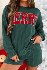 MERRY Round Neck Long Sleeve Top and Shorts Lounge Set (multiple color options)