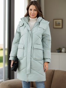 Long Sleeve Longline Hooded Winter Coat with Pockets (multiple color options)