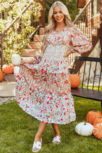 Load image into Gallery viewer, Printed V-Neck Lantern Sleeve Midi Dress
