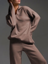 Load image into Gallery viewer, Johnny Collar Long Sleeve Top and Pants Sweater Set (multiple color options)
