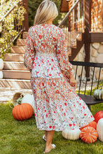 Load image into Gallery viewer, Printed V-Neck Lantern Sleeve Midi Dress
