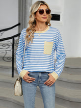 Load image into Gallery viewer, Pocketed Striped Round Neck Long Sleeve Top (multiple color options)
