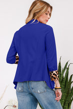 Load image into Gallery viewer, Rolled Leopard Cuff Open Front Blazer in Royal Blue
