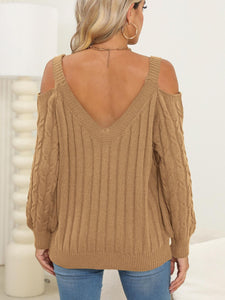 Cable-Knit V-Neck Long Sleeve Sweater (multiple color options)