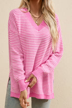 Load image into Gallery viewer, Striped V-Neck Dropped Shoulder Sweater (2 color options)
