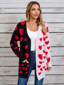 Heart Open Front Long Sleeve Cardigan (multiple color options)