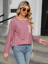 Load image into Gallery viewer, Pocketed Striped Round Neck Long Sleeve Top (multiple color options)
