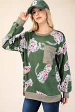 Load image into Gallery viewer, Animal Print Contrast Round Neck Top in Olive
