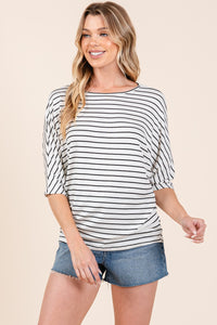 Striped Boat Neck Dolman Sleeve Top in Ivory