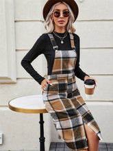 Load image into Gallery viewer, Slit Plaid Wide Strap Overall Dress
