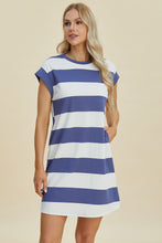 Load image into Gallery viewer, Striped Round Neck Cap Sleeve Mini Dress (multiple color options)
