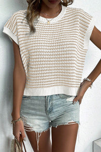 Striped Round Neck Cap Sleeve Sweater (multiple color options)