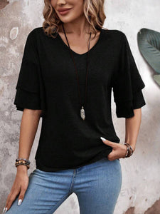 V-Neck Layered Sleeve Top(multiple color options)