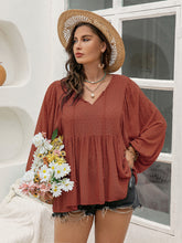 Load image into Gallery viewer, Swiss Dot Tie Neck Long Sleeve Blouse in Rust
