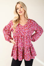 Load image into Gallery viewer, Floral V-Neck Balloon Sleeve Blouse
