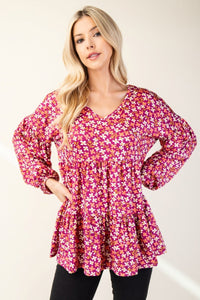 Floral V-Neck Balloon Sleeve Blouse