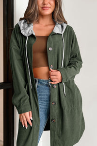 Drawstring Button Up Long Sleeve Hooded Jacket (2 color options)