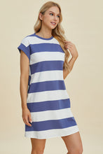 Load image into Gallery viewer, Striped Round Neck Cap Sleeve Mini Dress (multiple color options)
