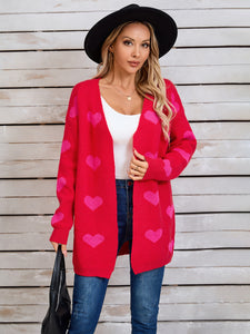 Heart Open Front Long Sleeve Cardigan (multiple color options)