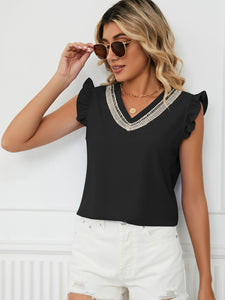 Ruffled V-Neck Cap Sleeve Blouse (multiple color options)