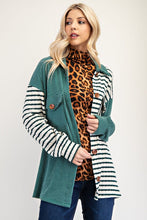 Load image into Gallery viewer, Striped Button Up Dropped Shoulder Shacket in Turquoise
