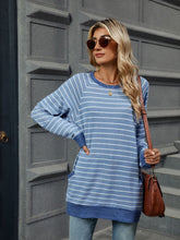 Load image into Gallery viewer, Pocketed Striped Round Neck Long Sleeve T-Shirt (multiple color options)
