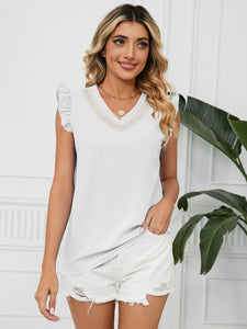 Ruffled V-Neck Cap Sleeve Blouse (multiple color options)