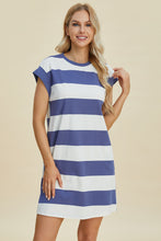 Load image into Gallery viewer, Striped Round Neck Cap Sleeve Mini Dress (multiple color options)
