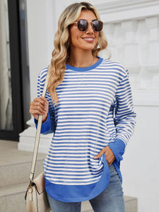 Striped Round Neck Long Sleeve Sweatshirt (multiple color options)